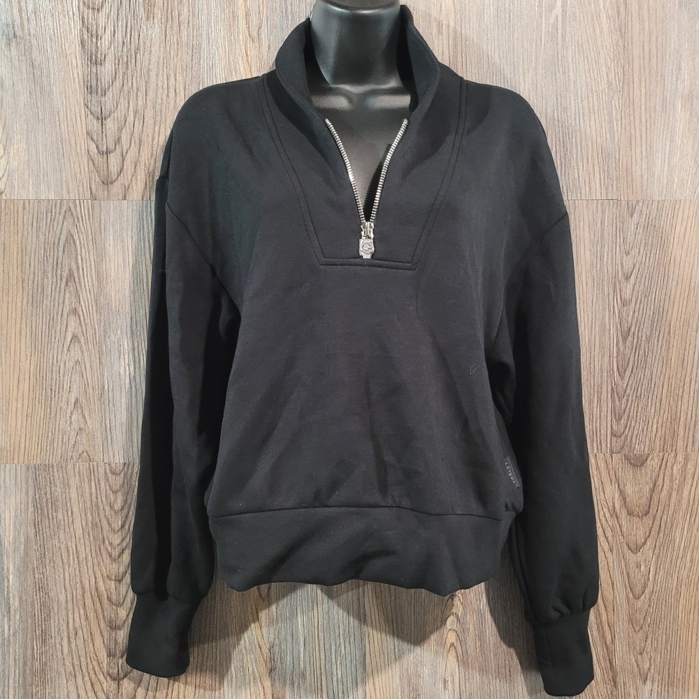 VARLEY DoubleSoft Davidson Sweat Cropped Pullover XS Black Layering Quiet Luxury